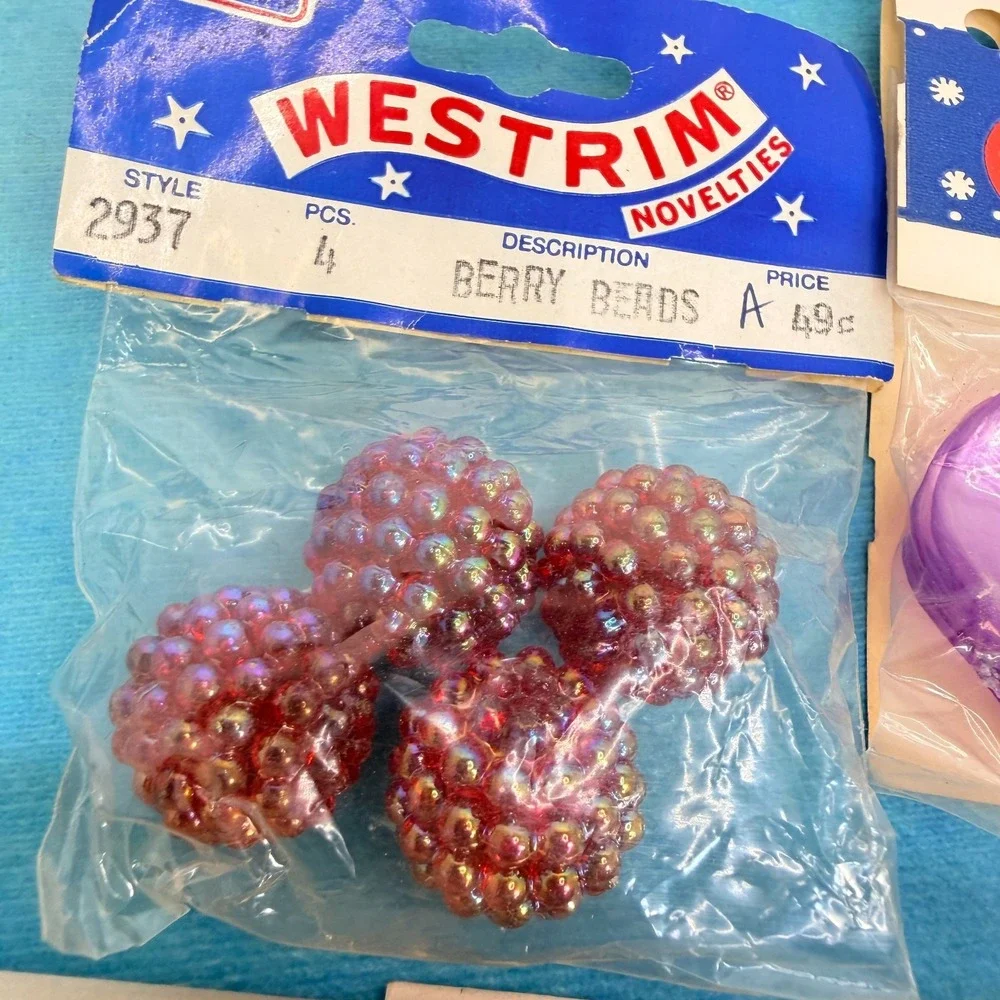 Vtg NOS Craft Bead Lot Walco Glitter Trims Westrim Berry Beads The Beadery Disc